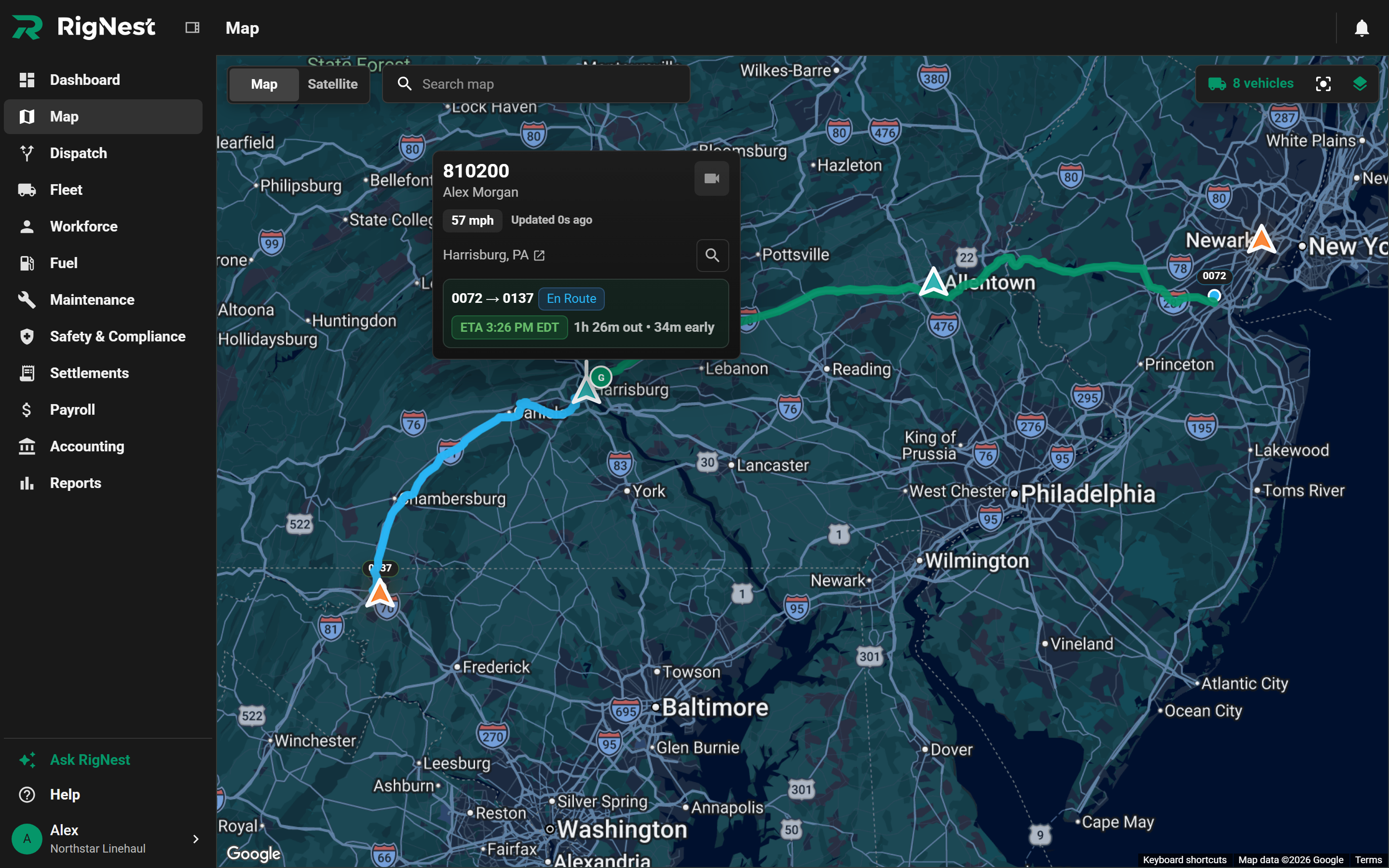 Follow truck locations, route progress, and estimated arrivals.