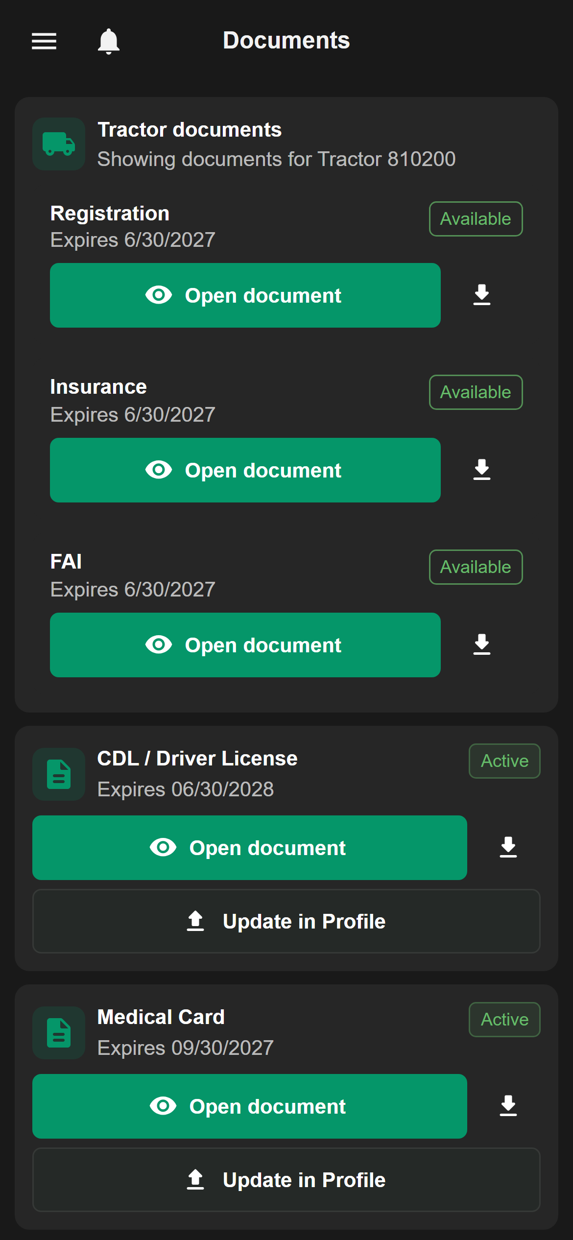 Keep tractor documents, licenses, and medical cards within reach.
