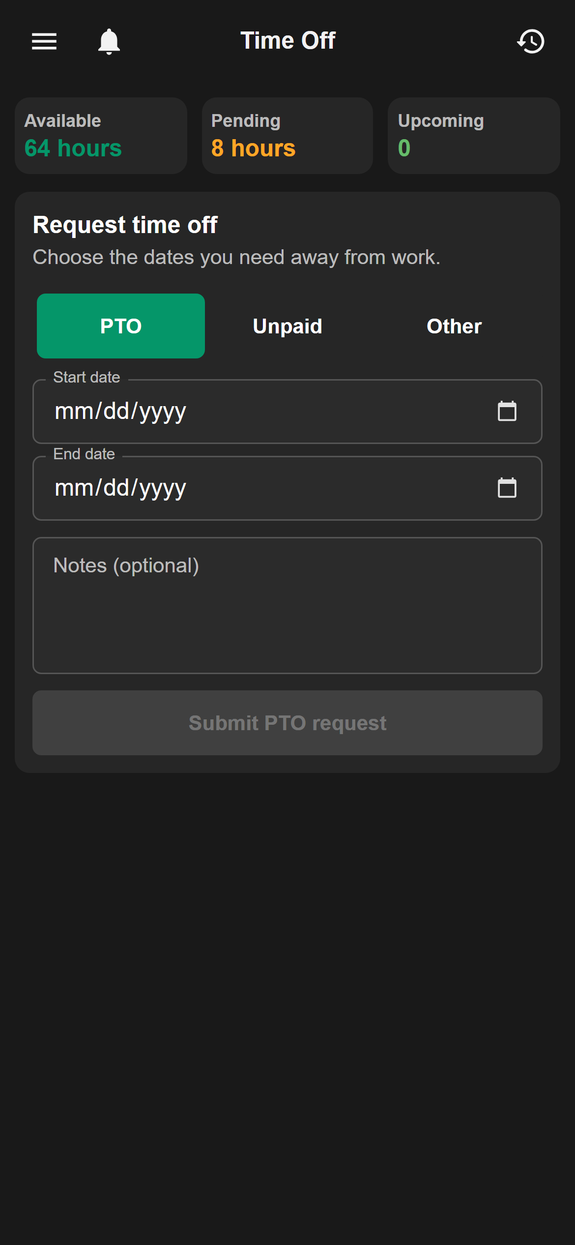 Check paid time off (PTO) balances and request time off from your phone.